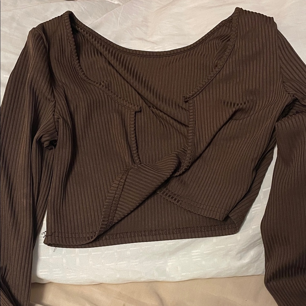 Brown Ribbed Women's Top